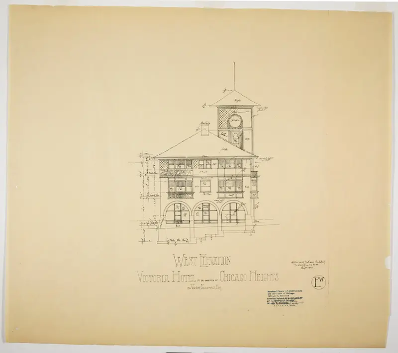 Victoria Hotel, Chicago Heights, Illinois, West Elevation Wall Art by Adler & Sullivan, Architects - High-Resolution Digital Print