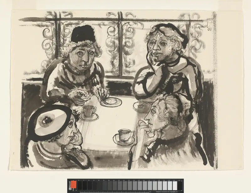 Vier dames aan koffietafel Wall Art by Unknown - High-Resolution Digital Print