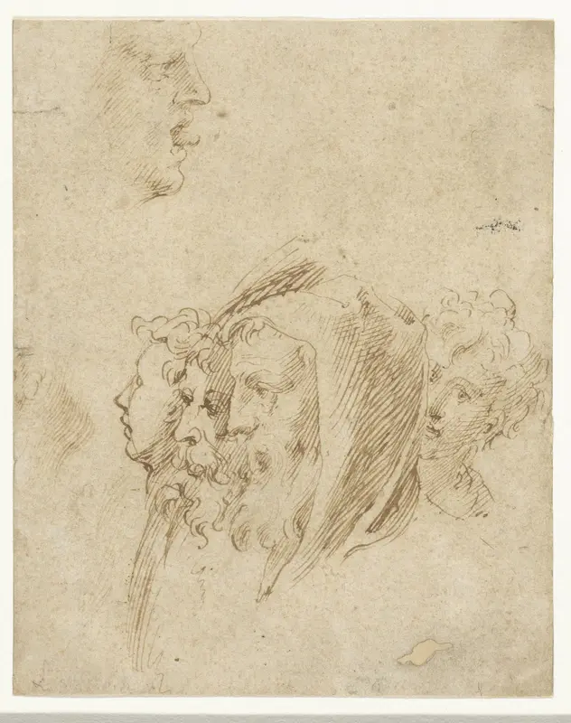Vier hoofden van mannen achter elkaar Wall Art by Parmigianino - High-Resolution Digital Print