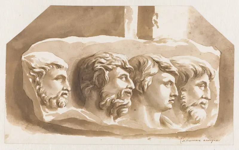 Vier hoofden van mannen, naar rechts Wall Art by Jan de Bisschop - High-Resolution Digital Print