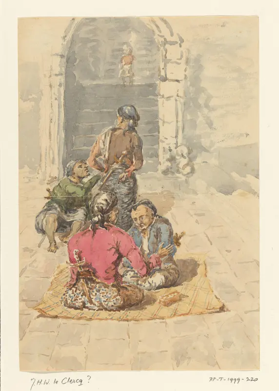 Vier Javanen bij ingang van de trap naar de terrassen van de Borobudur Wall Art by Unknown - High-Resolution Digital Print