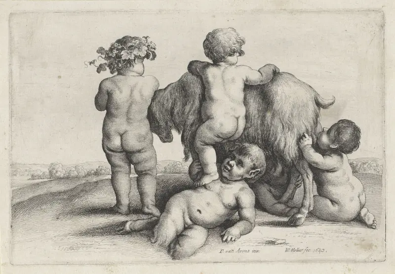 Vier jongetjes, een sater en een geit Wall Art by Unknown - High-Resolution Digital Print