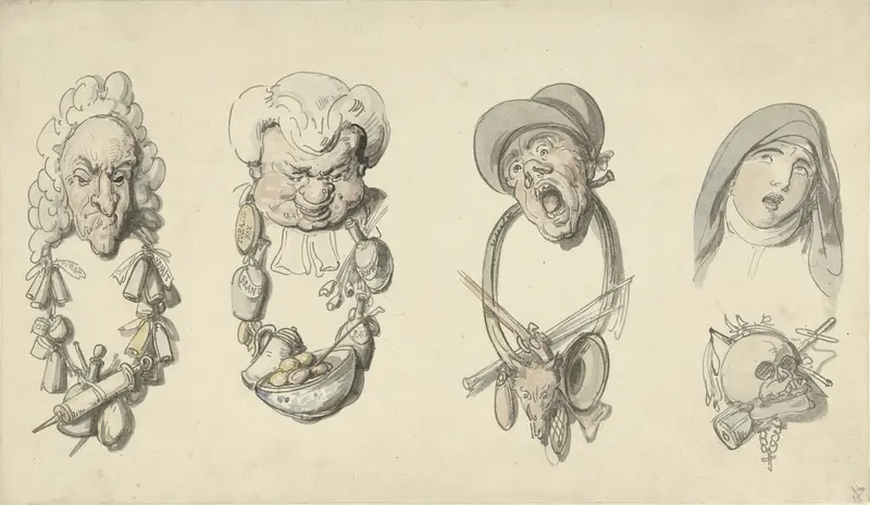 Vier karikaturale koppen Wall Art by Thomas Rowlandson - High-Resolution Digital Print