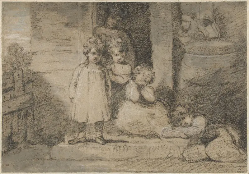 Vier kinderen en een ouder meisje Wall Art by John Hoppner - High-Resolution Digital Print