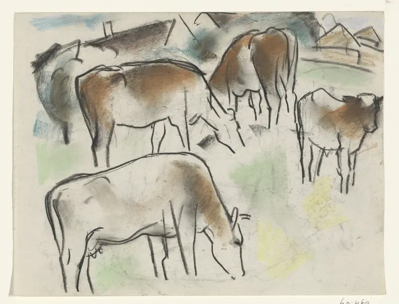 Vier koeien in een landschap Wall Art by Leo Gestel - High-Resolution Digital Print