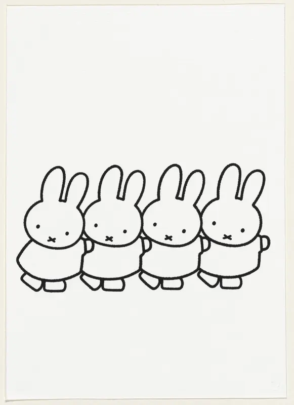 Vier konijnen die een treintje vormen Wall Art by Dick Bruna - High-Resolution Digital Print