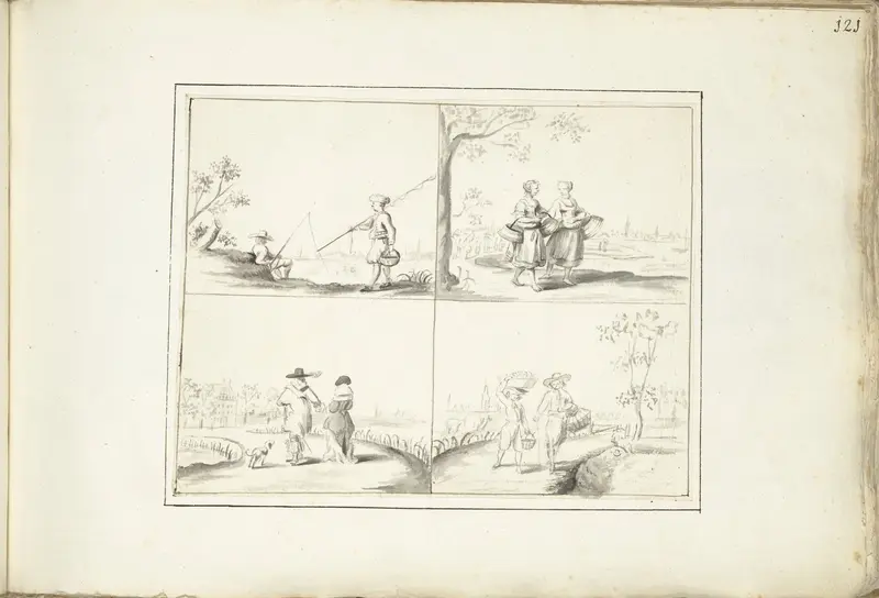 Vier landschappen met figuren Wall Art by Unknown - High-Resolution Digital Print