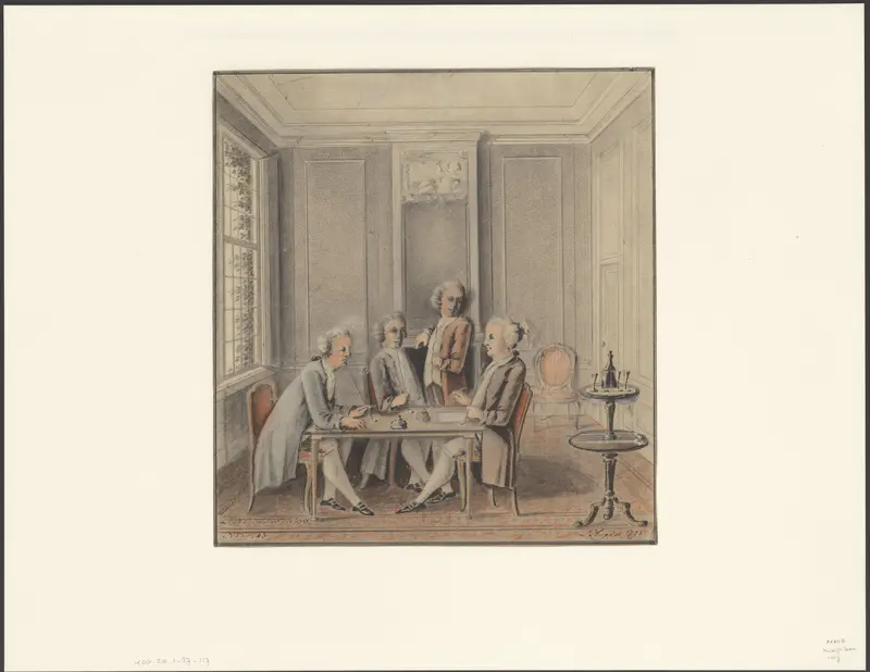 Vier mannen rond een tafel Wall Art by Unknown - High-Resolution Digital Print
