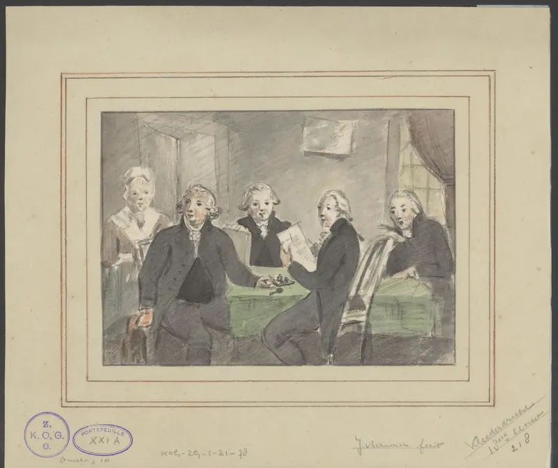 Vier mannen, waarschijnlijk bestuurders aan een tafel Wall Art by Jean Bernard - High-Resolution Digital Print