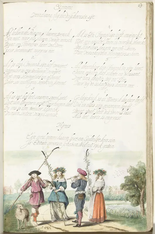 Vier pastorale figuren in een landschap Wall Art by Gesina ter Borch - High-Resolution Digital Print