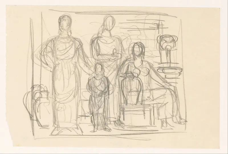Vier personen bij een waterbron Wall Art by Leo Gestel - High-Resolution Digital Print