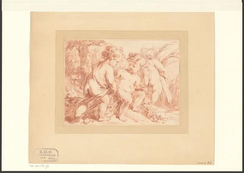 Vier putti met bloemenslingers Wall Art by Unknown - High-Resolution Digital Print