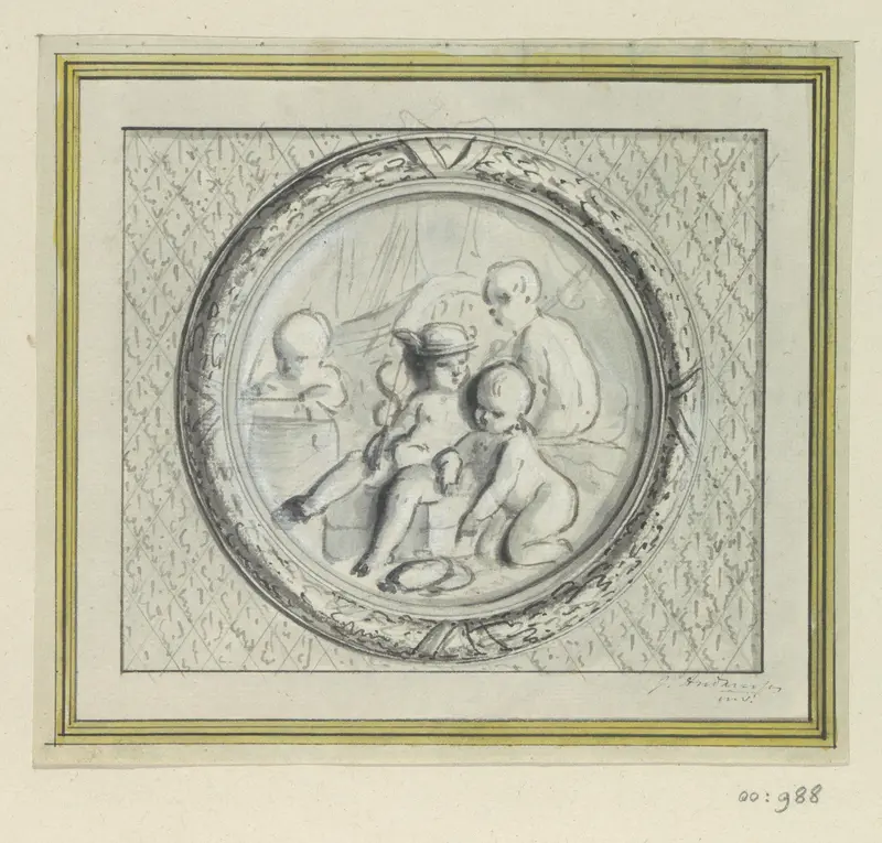 Vier putti waarvan één met de attributen van Mercurius Wall Art by Unknown - High-Resolution Digital Print