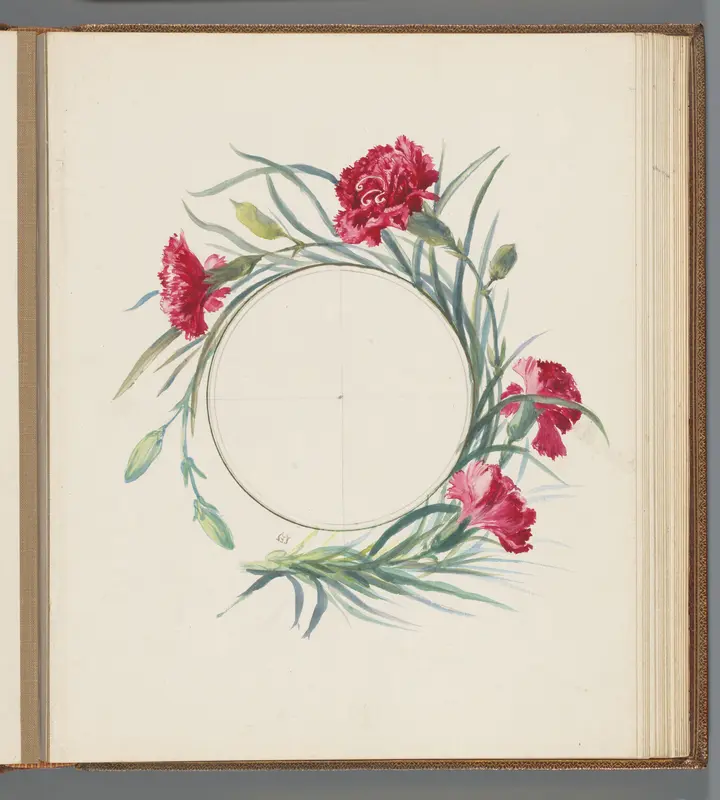 Vier rode anjers rond een cirkel Wall Art by Unknown - High-Resolution Digital Print