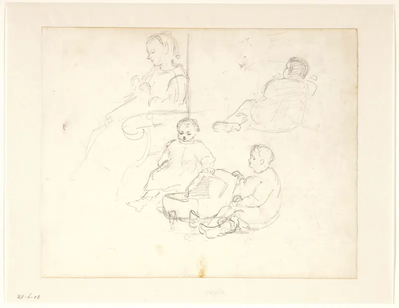 Vier schetsen van kinderen Wall Art by Hendrik Valkenburg - High-Resolution Digital Print