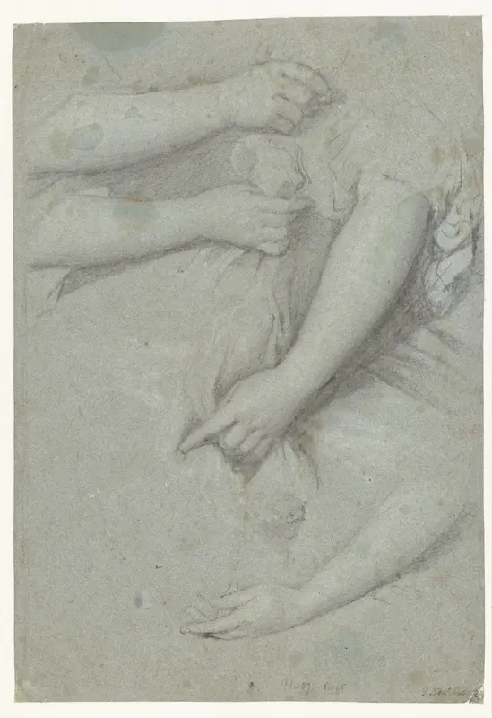 Vier studies van de arm van een vrouw, met draperie Wall Art by Caspar Netscher - High-Resolution Digital Print