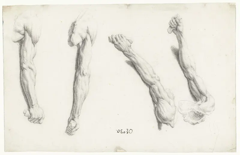 Vier studies van een geamputeerde rechterarm Wall Art by Unknown - High-Resolution Digital Print