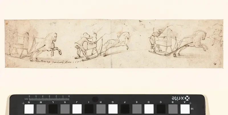 Vier studies van een paard en arrenslee Wall Art by Gerard ter Borch (II) - High-Resolution Digital Print