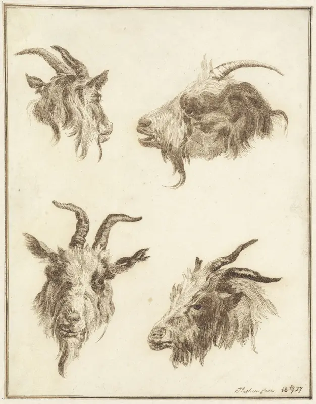 Vier studies van geitenkoppen Wall Art by Joseph Mendes da Costa (1806-1893) - High-Resolution Digital Print