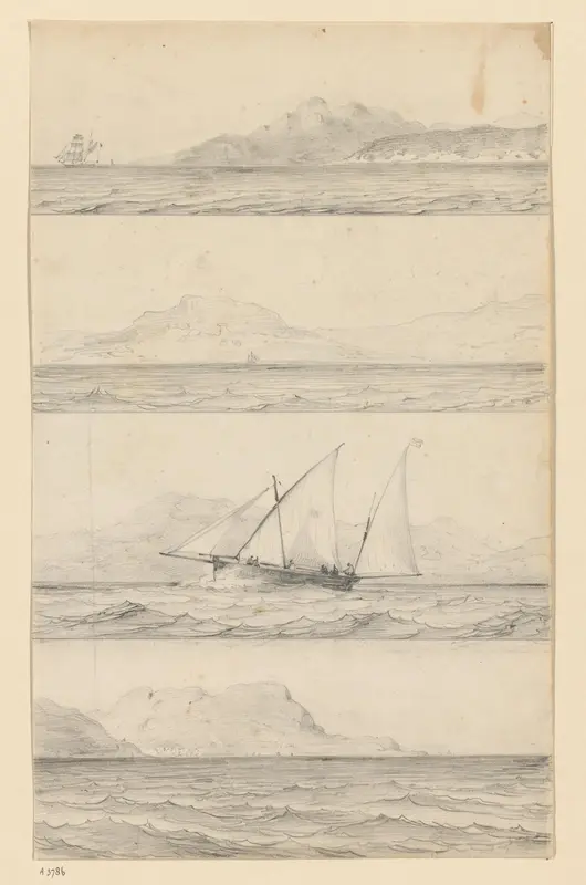 Vier studies van Gibraltar gezien vanaf een schip Wall Art by Willem Anthonie van Deventer - High-Resolution Digital Print