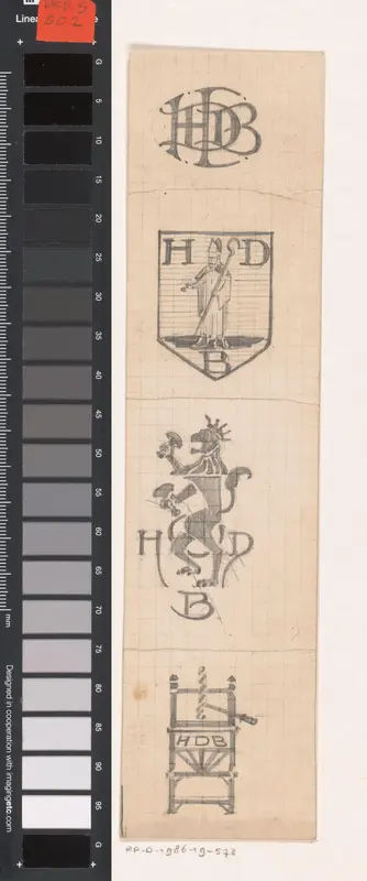 Vier vignetten met de initialen HDB Wall Art by Reinier Willem Petrus de Vries (1874-1953) - High-Resolution Digital Print