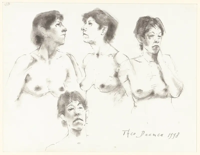 Vier voorstellingen van een naakte vrouw van middelbare leeftijd in verschillende posities Wall Art by Unknown - High-Resolution Digital Print