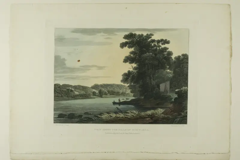 View above the Falls of Schuylkill, plate three of the first number of Picturesque Views of American Scenery Wall Art by John Hill - High-Resolution Digital Print
