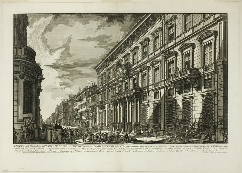 View along the Via del Corso of the Palazzo dell' Accademia established by Louis XIV, King of France for French students of Painting, Sculpture and Architecture, from Views of Rome