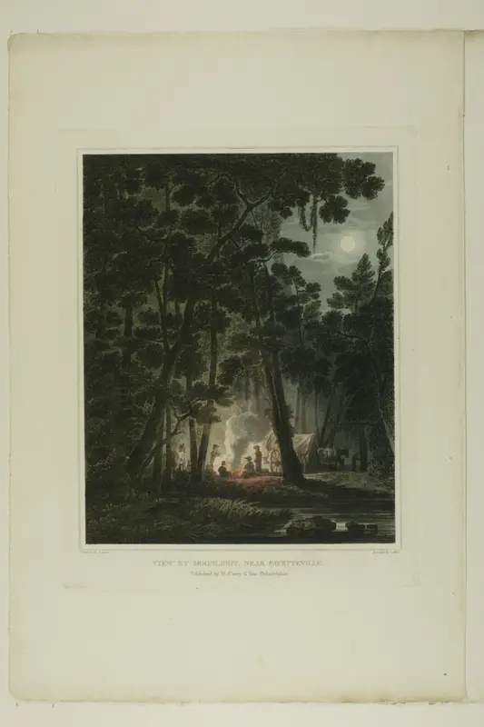 View By Moonlight, Near Fayetteville, plate three of the second number of Picturesque Views of American Scenery Wall Art by John Hill - High-Resolution Digital Print