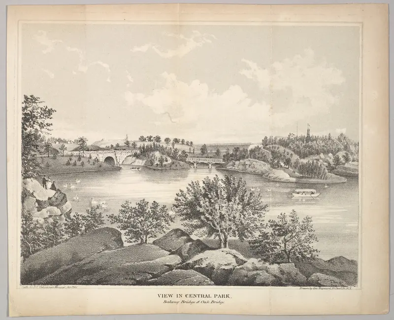 View in Central Park with Balcony Bridge and Oak Bridge, from Valentine's Manual Wall Art by George Hayward - High-Resolution Digital Print