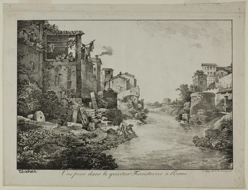 View in the Trastevere Quarter, Rome Wall Art by Claude Thienon - High-Resolution Digital Print
