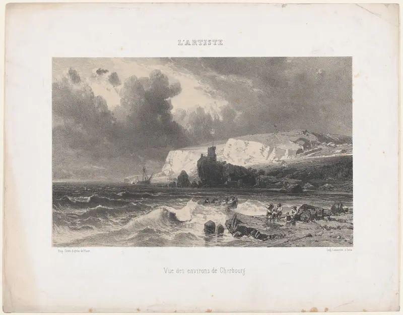 View near Cherbourg, from "L'Artiste" Wall Art by Eugène Cicéri - High-Resolution Digital Print