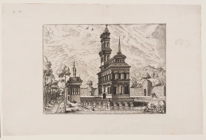 View of a castle with tower and entrance building, placed in a pond and surrounded by a garden Wall Art by Johannes van Doetecum - High-Resolution Digital Print