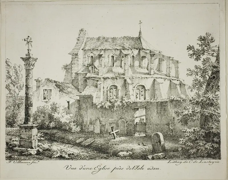 View of a Church Near l'Isle-Adam Wall Art by Louis Jules Frederic Villeneuve - High-Resolution Digital Print