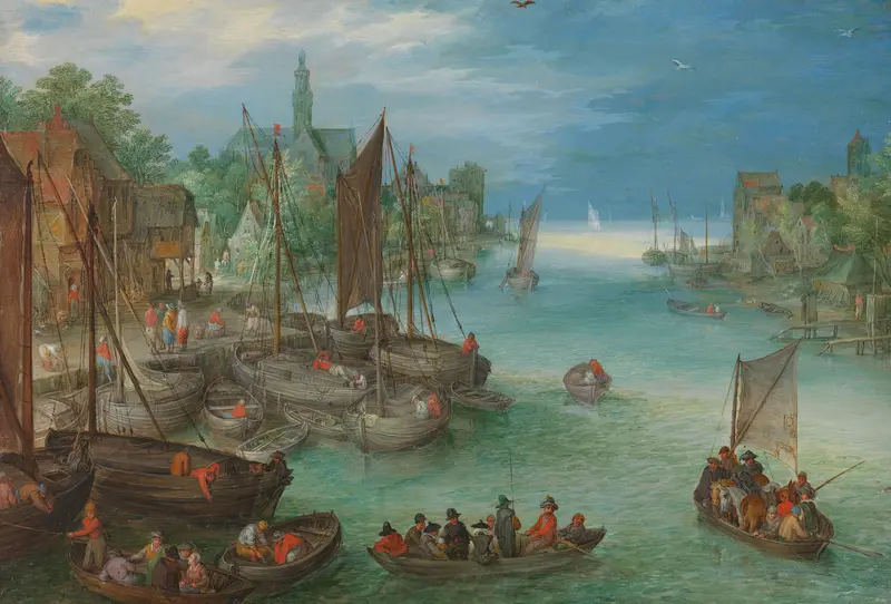 View of a City along a River Wall Art by Unknown - High-Resolution Digital Print