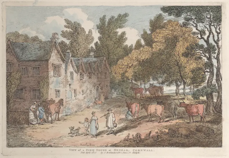 View of a Farm House at Hengar, Cornwall Wall Art by Thomas Rowlandson - High-Resolution Digital Print