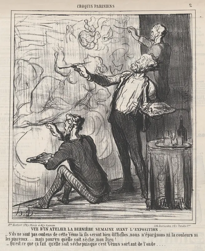 View of a studio the final week before the exhibition, from 'Parisian sketches,' published in Le Charivari, April 1, 1864 Wall Art by Honoré Daumier - High-Resolution Digital Print