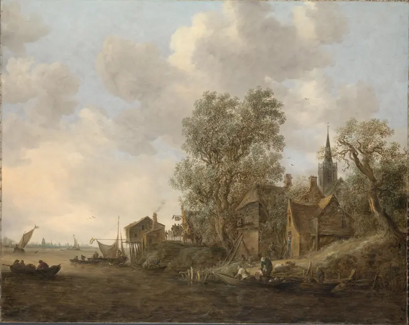 View of a Town on a River Wall Art by Unknown - High-Resolution Digital Print