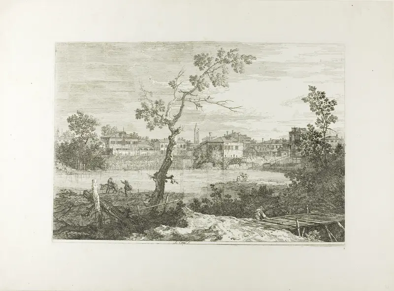 View of a Town on a River Bank, from Vedute Wall Art by Canaletto - High-Resolution Digital Print