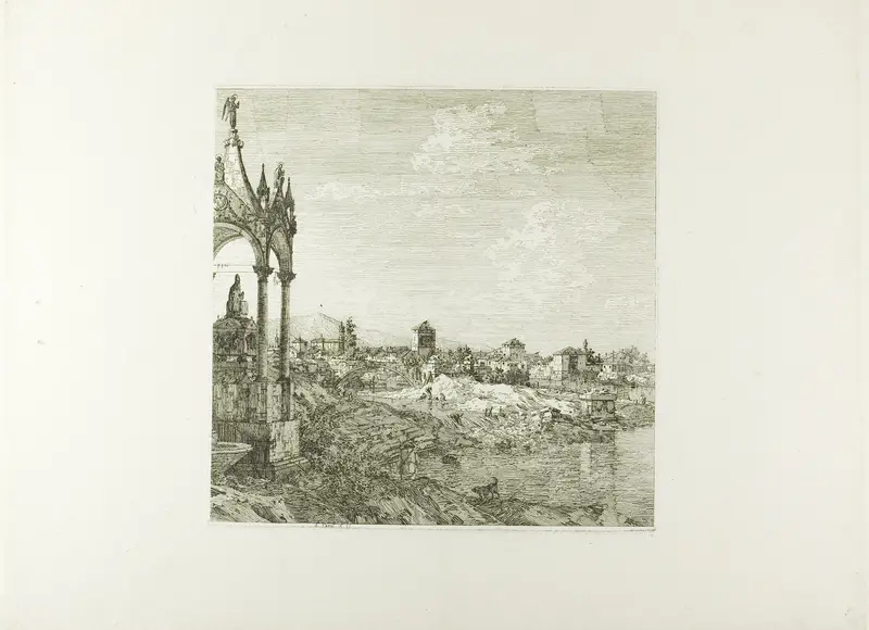 View of a Town with a Bishop's Tomb, from Vedute Wall Art by Canaletto - High-Resolution Digital Print
