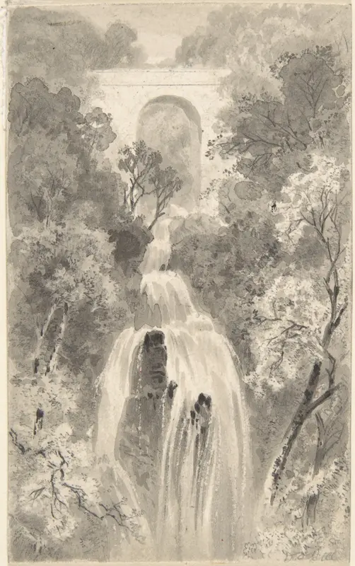 View of a Waterfall (recto); Landscape Study (verso) Wall Art by David Octavius Hill - High-Resolution Digital Print