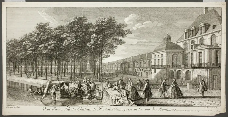 View of a Wing of the Palace of Fontainebleau (Vue d'une Aile du Chateau de Fontainebleau), from the series Le Château de Fontainebleau Wall Art by Jacques Rigaud - High-Resolution Digital Print