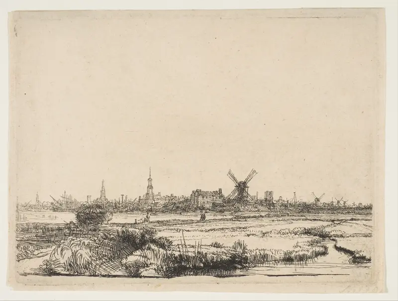 View of Amsterdam from the Northwest Wall Art by Rembrandt (Rembrandt van Rijn) - High-Resolution Digital Print