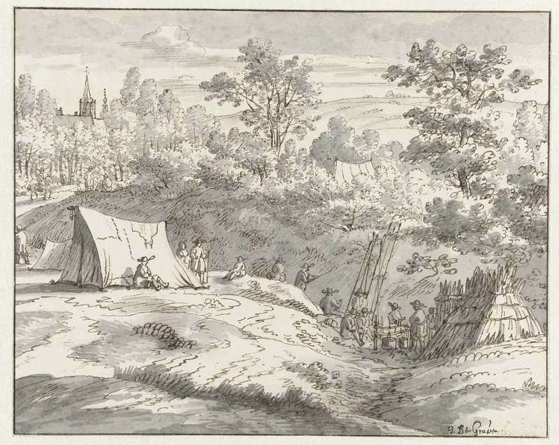View of an Encampment of the Army of Willem III near Limal, Walloon Brabant Wall Art by Josua de Grave - High-Resolution Digital Print