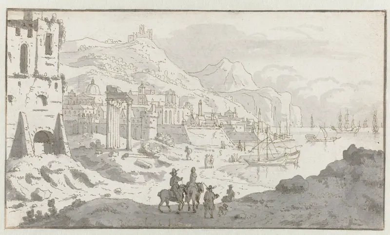 View of an Imaginary Italianate Harbor Wall Art by Josua de Grave - High-Resolution Digital Print