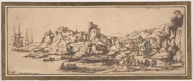 View of an Italian Coastal Village with Boats Landing on a Beach Wall Art by Casper van Eyck - High-Resolution Digital Print
