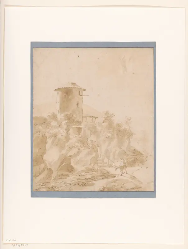 View of an Italianate Round Tower on a Rock Wall Art by Jan Lapp - High-Resolution Digital Print
