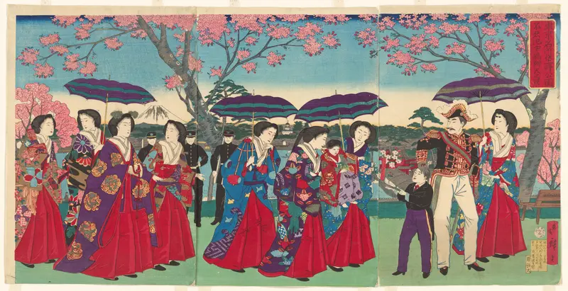View of Benten Shrine on Nakanoshima Island in Shinobazu Pond, Ueno Park, from the series Famous Views of Tokyo (Tōkyō Tokyo meisho yori Ueno kōen Shinobazu no ike Nakanoshima Benten no kei) Wall Art by Utagawa Hiroshige III - High-Resolution Digital Print