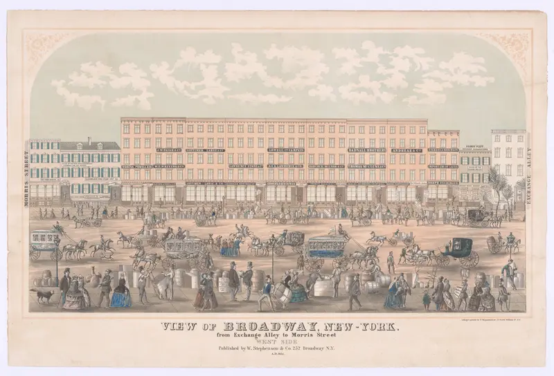 View of Broadway, New-York, from Exchange Alley to Morris Street, West Side Wall Art by Frederick Heppenheimer - High-Resolution Digital Print