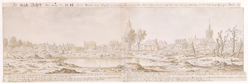 View of Delft after the Explosion of the Gunpowder Arsenal on October 12, 1654 Wall Art by Herman Saftleven II - High-Resolution Digital Print